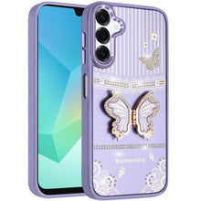 For Samsung A16 5G Case 3D Butterfly Bling Charm Stand Cover + Tempered Glass