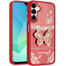 For Samsung A16 5G Case 3D Butterfly Bling Charm Stand Cover + Tempered Glass