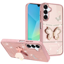 For Samsung A16 5G Case 3D Butterfly Bling Charm Stand Cover + Tempered Glass