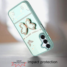 For Samsung A16 5G Case 3D Butterfly Bling Charm Stand Cover + Tempered Glass