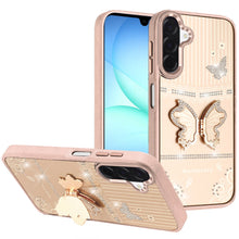 For Samsung A17 5G Case 3D Butterfly Bling Charm Stand Cover + Tempered Glass