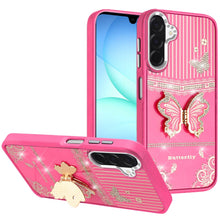For Samsung A17 5G Case 3D Butterfly Bling Charm Stand Cover + Tempered Glass