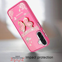 For Samsung A17 5G Case 3D Butterfly Bling Charm Stand Cover + Tempered Glass
