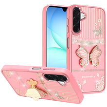 For Samsung A17 5G Case 3D Butterfly Bling Charm Stand Cover + Tempered Glass