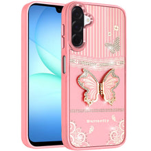 For Samsung A17 5G Case 3D Butterfly Bling Charm Stand Cover + Tempered Glass
