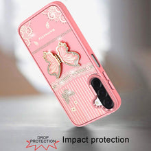 For Samsung A17 5G Case 3D Butterfly Bling Charm Stand Cover + Tempered Glass