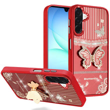 For Samsung A17 5G Case 3D Butterfly Bling Charm Stand Cover + Tempered Glass