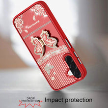 For Samsung A17 5G Case 3D Butterfly Bling Charm Stand Cover + Tempered Glass