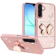 For Samsung A17 5G Case 3D Butterfly Bling Charm Stand Cover + Tempered Glass