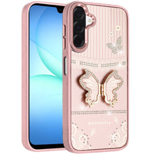 For Samsung A17 5G Case 3D Butterfly Bling Charm Stand Cover + Tempered Glass
