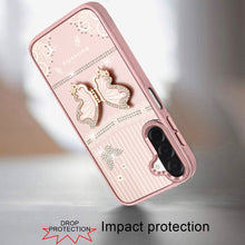 For Samsung A17 5G Case 3D Butterfly Bling Charm Stand Cover + Tempered Glass