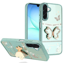 For Samsung A17 5G Case 3D Butterfly Bling Charm Stand Cover + Tempered Glass