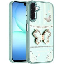 For Samsung A17 5G Case 3D Butterfly Bling Charm Stand Cover + Tempered Glass