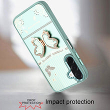 For Samsung A17 5G Case 3D Butterfly Bling Charm Stand Cover + Tempered Glass
