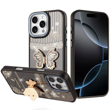 For iPhone 16 PRO MAX Case 3D Butterfly Bling Charm Stand Cover + Tempered Glass