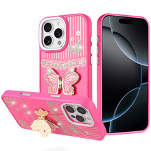 For iPhone 16 PRO MAX Case 3D Butterfly Bling Charm Stand Cover + Tempered Glass