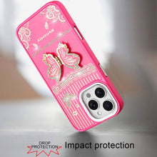For iPhone 16 PRO MAX Case 3D Butterfly Bling Charm Stand Cover + Tempered Glass