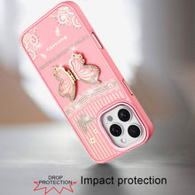 For iPhone 16 PRO MAX Case 3D Butterfly Bling Charm Stand Cover + Tempered Glass