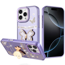 For iPhone 16 PRO MAX Case 3D Butterfly Bling Charm Stand Cover + Tempered Glass