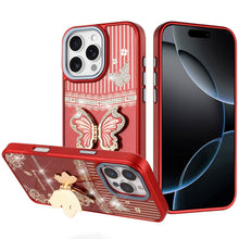 For iPhone 16 PRO MAX Case 3D Butterfly Bling Charm Stand Cover + Tempered Glass