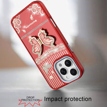 For iPhone 16 PRO MAX Case 3D Butterfly Bling Charm Stand Cover + Tempered Glass