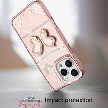 For iPhone 16 PRO MAX Case 3D Butterfly Bling Charm Stand Cover + Tempered Glass