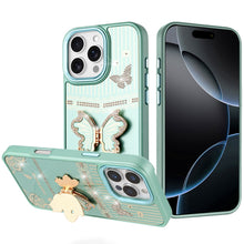 For iPhone 16 PRO MAX Case 3D Butterfly Bling Charm Stand Cover + Tempered Glass