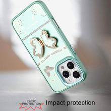 For iPhone 16 PRO MAX Case 3D Butterfly Bling Charm Stand Cover + Tempered Glass