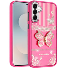 For Samsung S26+ Plus 3D Butterfly Bling Charm Stand Phone Cover +Tempered Glass