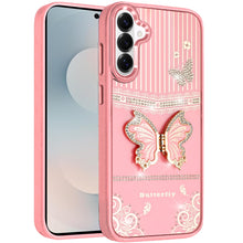For Samsung S26+ Plus 3D Butterfly Bling Charm Stand Phone Cover +Tempered Glass