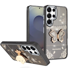 For Samsung S25 Ultra Case 3D Butterfly Bling Charm Stand Cover + Tempered Glass