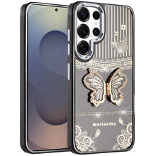 For Samsung S25 Ultra Case 3D Butterfly Bling Charm Stand Cover + Tempered Glass