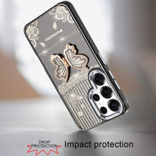 For Samsung S25 Ultra Case 3D Butterfly Bling Charm Stand Cover + Tempered Glass
