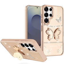 For Samsung S25 Ultra Case 3D Butterfly Bling Charm Stand Cover + Tempered Glass