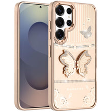 For Samsung S25 Ultra Case 3D Butterfly Bling Charm Stand Cover + Tempered Glass
