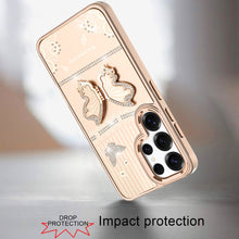 For Samsung S25 Ultra Case 3D Butterfly Bling Charm Stand Cover + Tempered Glass