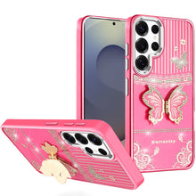 For Samsung S25 Ultra Case 3D Butterfly Bling Charm Stand Cover + Tempered Glass