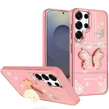 For Samsung S25 Ultra Case 3D Butterfly Bling Charm Stand Cover + Tempered Glass