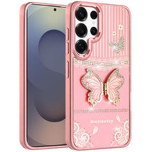 For Samsung S25 Ultra Case 3D Butterfly Bling Charm Stand Cover + Tempered Glass