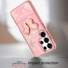 For Samsung S25 Ultra Case 3D Butterfly Bling Charm Stand Cover + Tempered Glass