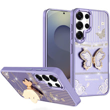 For Samsung S25 Ultra Case 3D Butterfly Bling Charm Stand Cover + Tempered Glass