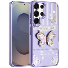 For Samsung S25 Ultra Case 3D Butterfly Bling Charm Stand Cover + Tempered Glass