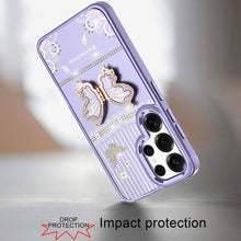 For Samsung S25 Ultra Case 3D Butterfly Bling Charm Stand Cover + Tempered Glass