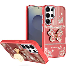 For Samsung S25 Ultra Case 3D Butterfly Bling Charm Stand Cover + Tempered Glass