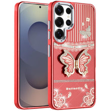 For Samsung S25 Ultra Case 3D Butterfly Bling Charm Stand Cover + Tempered Glass