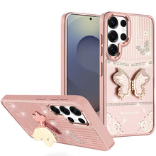 For Samsung S25 Ultra Case 3D Butterfly Bling Charm Stand Cover + Tempered Glass