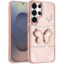 For Samsung S25 Ultra Case 3D Butterfly Bling Charm Stand Cover + Tempered Glass