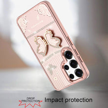 For Samsung S25 Ultra Case 3D Butterfly Bling Charm Stand Cover + Tempered Glass