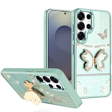 For Samsung S25 Ultra Case 3D Butterfly Bling Charm Stand Cover + Tempered Glass