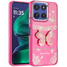 For Moto G Stylus 2025 Case 3D Butterfly Bling Charm with Stand + Tempered Glass